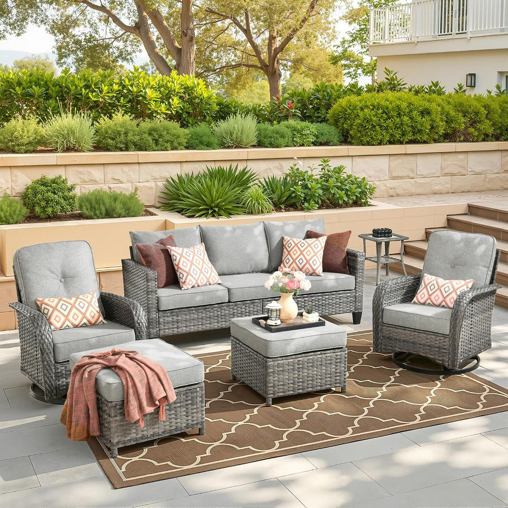 CAODOC 6 Pieces PE Wicker Patio Furniture Set, Outdoor Sectional Sofa with Sw...