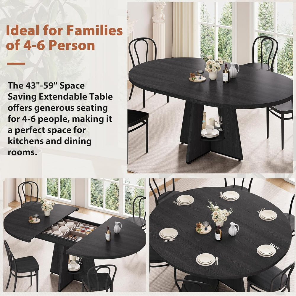 43''–59'' Extendable Dining Table, Round Kitchen Dining Room ...