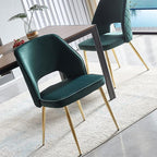 NORDICANA Modern Dining Chair Set of 2, Forest Green Velvet Fabric Upholstered Accent Chairs with Golden Metal Legs, Round Back Side Chairs for Kitchen Living Room Bedroom