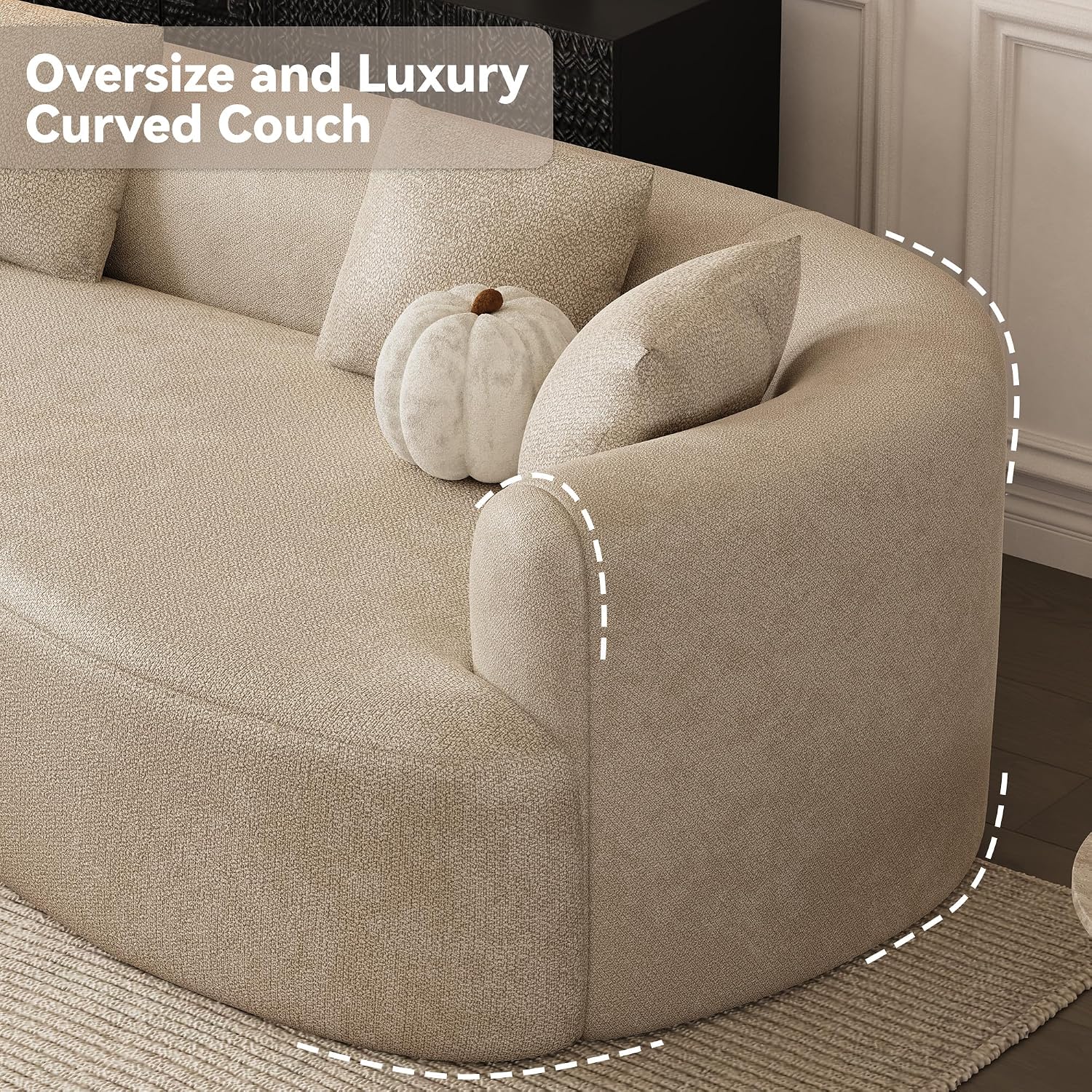 ONEMMLION 111" Oversized Boneless L-Shaped Sectional Sofa, Light Brown | Luxury modern curved cloud couch for Living Room with extra-deep seat,left-facing chaise,no assembly required