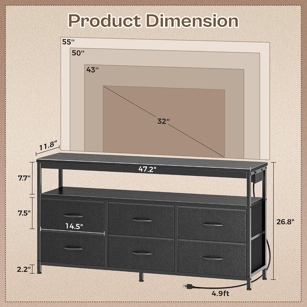 Huuger LED TV Stand for Bedroom, 47 Inch Dresser TV Stand for 43, 50, 55 Inch...