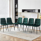 NORDICANA Forest Green Velvet Dining Chairs Set of 6, Upholstered Tufted Kitchen Chairs, Comfortable Seat, Metal Leg, Easy Assembly