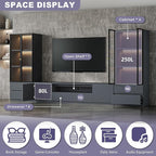 126" Grey Modern Entertainment Center for 55/65/75/85 inch TV, Included TV Stand and Two Glass Display China Cabinet, 3-Piece Lighted Media Console for Living Room (ABA-126 Cabinets Set)