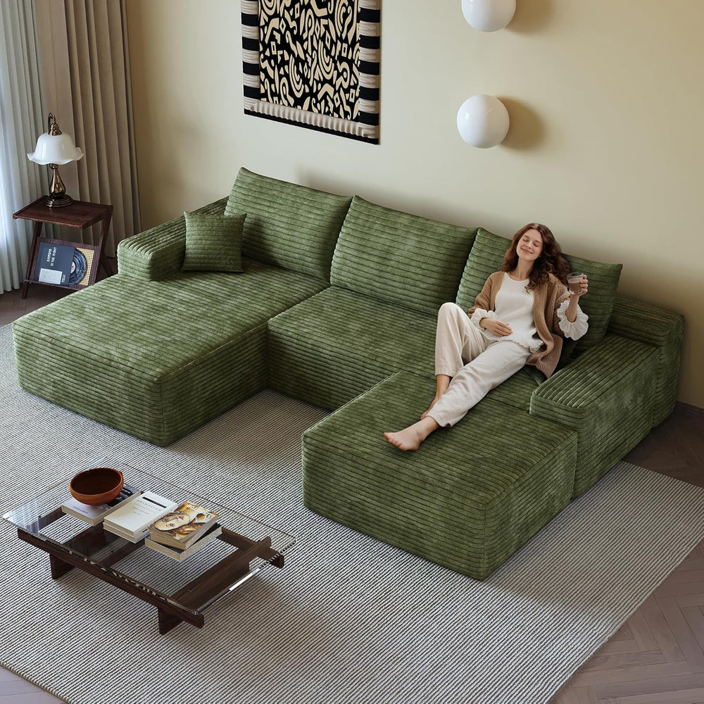 37.4 Inch Oversized Ottoman for Couch, Corduroy Upholstered Footrest with Com...
