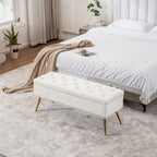 46" Ivory White Velvet Storage Bench with Gold Legs Nailhead Trim | Tufted Ottoman, End of Bed Bench, Upholstered, For Bedroom/Living Room/Window/Entryway/Dining Bench, Modern, Rectangle