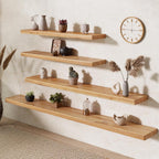 Fun Memories 72 Inch Floating Shelves for Wall, Rustic Solid Elm Wood Shelves for Home Decor, 8 Inch Deep Floating Shelf Wall-Mounted, Heavy-Duty Storage Shelf for Living Room, Bedroom, Kitchen