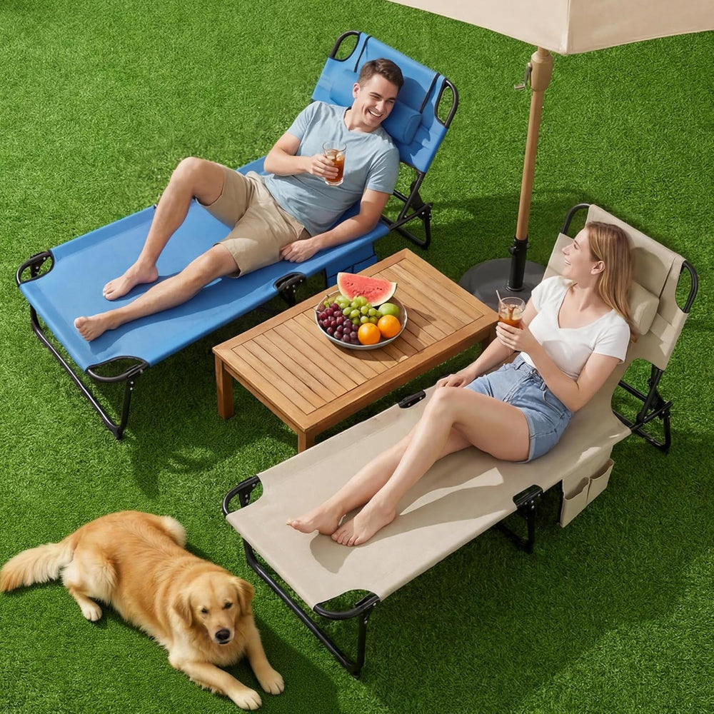 3-in-1 Sun Tanning Chair with Face Holes, Folding Chaise Lounge Chairs, 5-Pos...