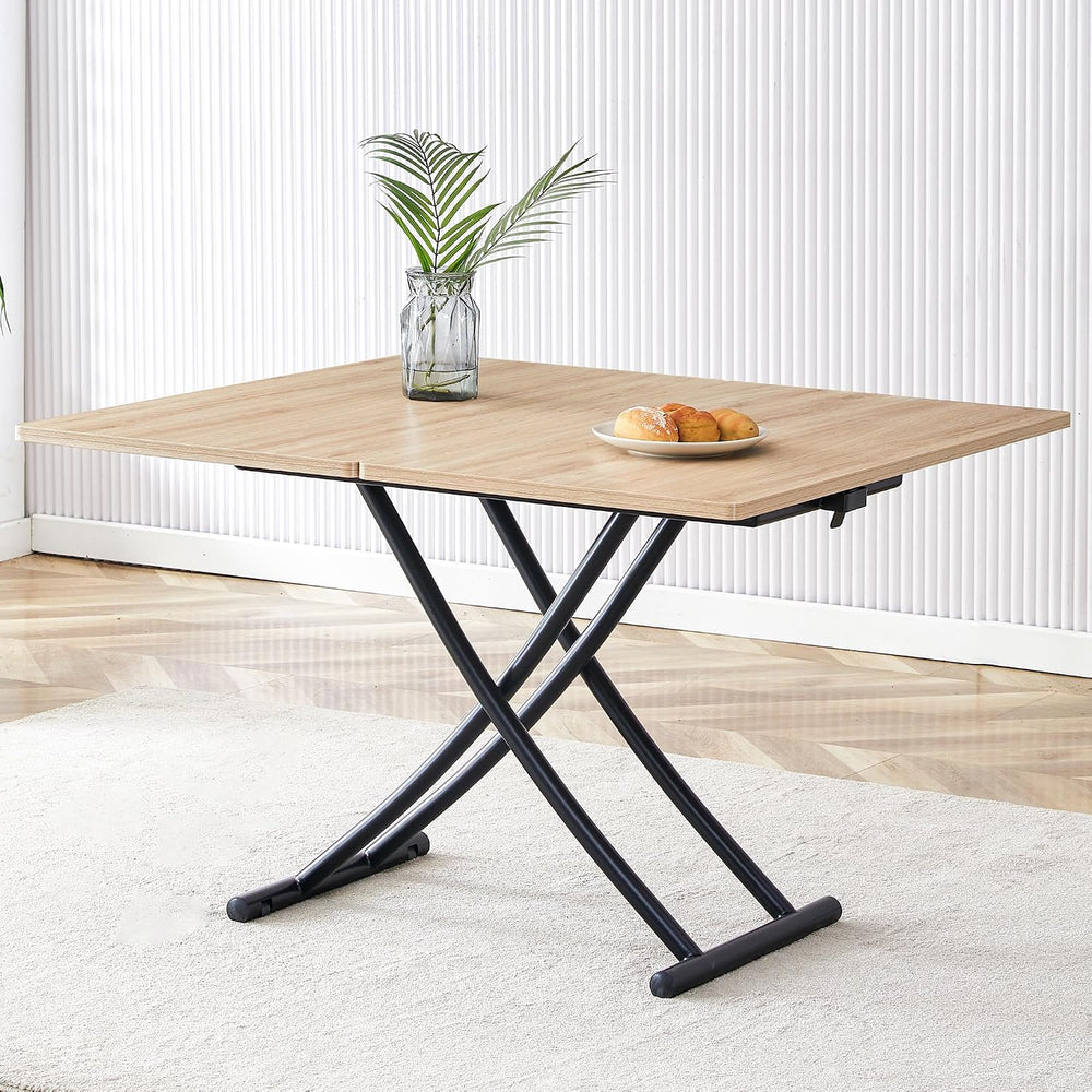 Space Saving Folding Dining Table, Adjustable Height Foldable Coffee Table wi...