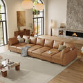 SITJOY 172" Faux Leather Modular Sectional Sofa with Storage, Mid Century Modern Sectional Couches for Living Room, Soft Padded Armrests, Oversized 12 Seat Sofa Bed with Chaise, Brown