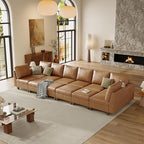 SITJOY 172" Faux Leather Modular Sectional Sofa with Storage, Mid Century Modern Sectional Couches for Living Room, Soft Padded Armrests, Oversized 12 Seat Sofa Bed with Chaise, Brown