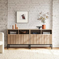 mopio Norwin Storage Cabinet, Sturdy Modern Rustic Industrial Buffet Sideboard, Fluted Accent Storage Cabinets, Credenza, Oak Wood TV Stand, Entertainment Center, Media Console, Living Room (Double)