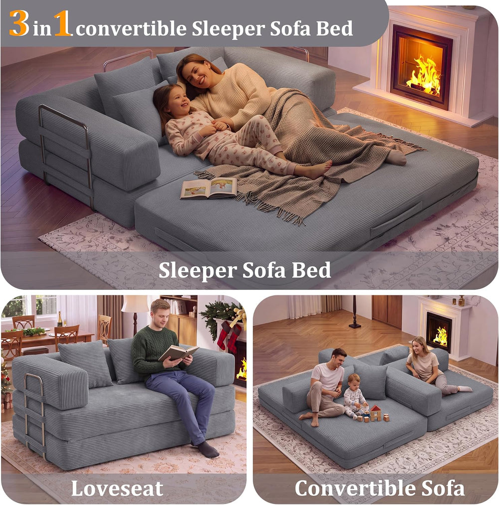 BSHOMGI 4 in 1 Convertible Sofas Boneless Couches with 2 Pillow, Modern Cordu...