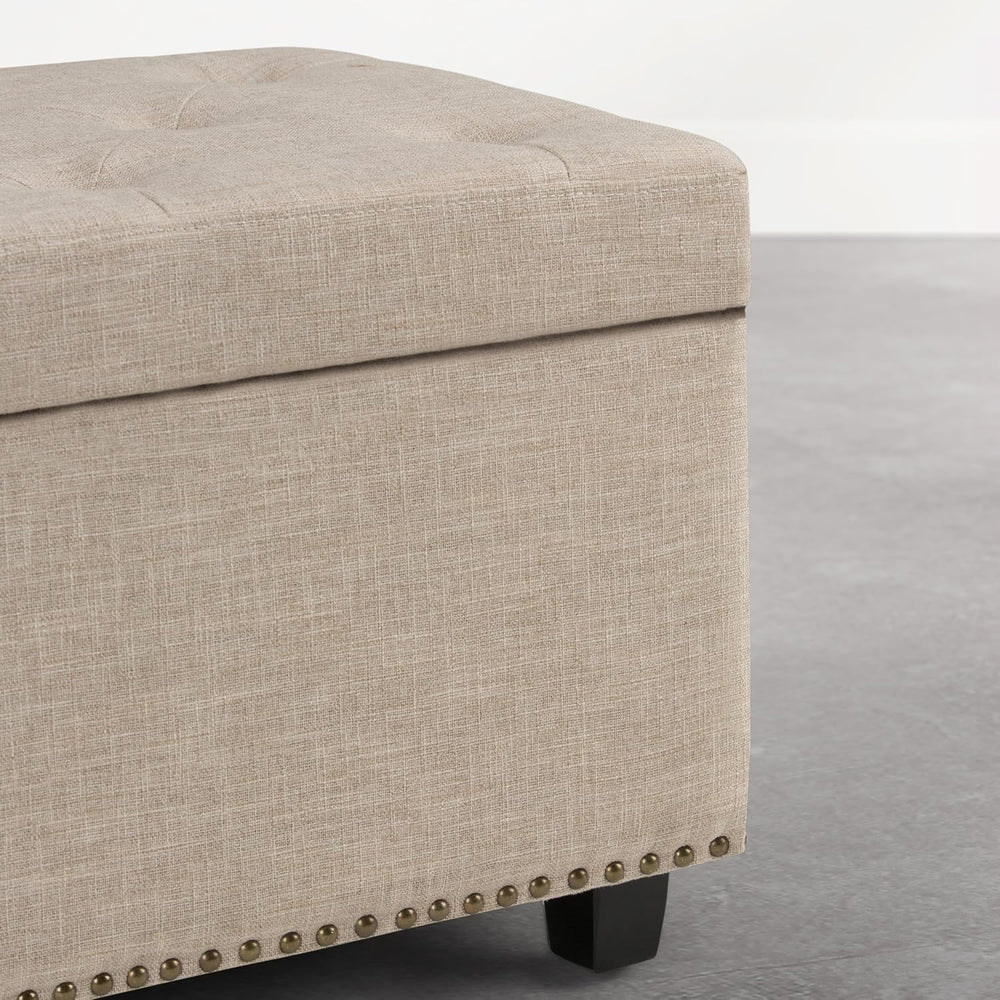 SIMPLIHOME Hamilton Storage Ottoman - 48 inch Wide Upholstered Linen Look Fab...