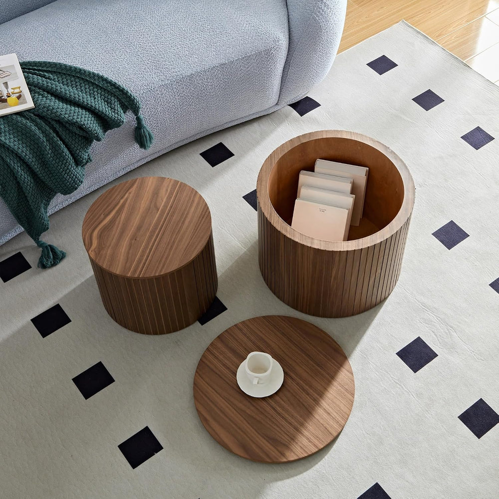 Nested Table Set 2 Pieces, MDF Coffee Table Set Living Room/Lounge Area(Brown)