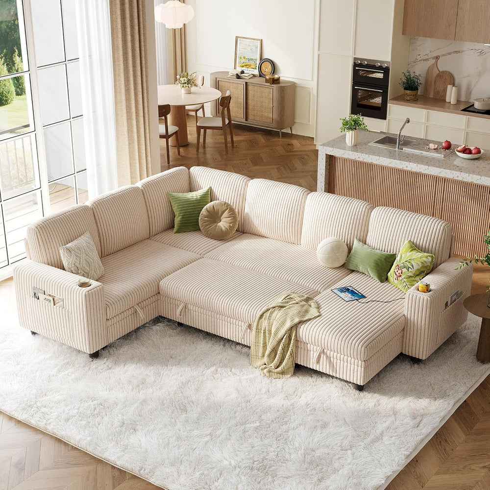 LINSY HOME Sectional Couches for Living Room, 81" U Shape 6 Seats, Beige...