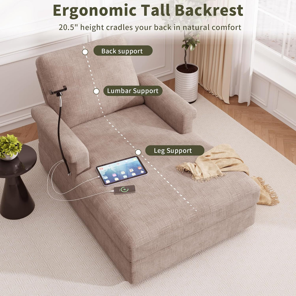 EJUNQ 66.5" Oversized Chaise Lounge Chair Indoor，Cozy Sofa Bed with Phon...
