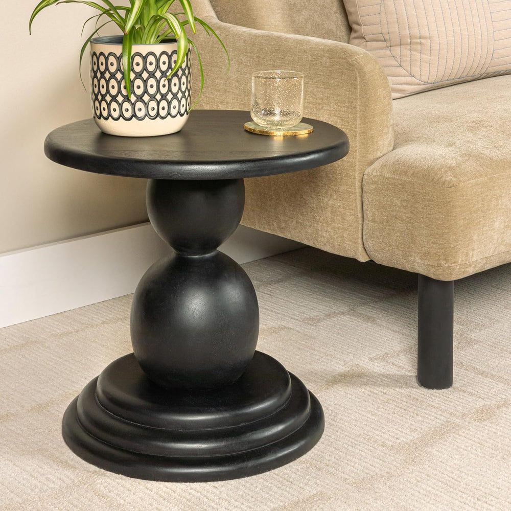 Creative Co-Op Round Mango Wood Bulbed Pedestal End Table, Black