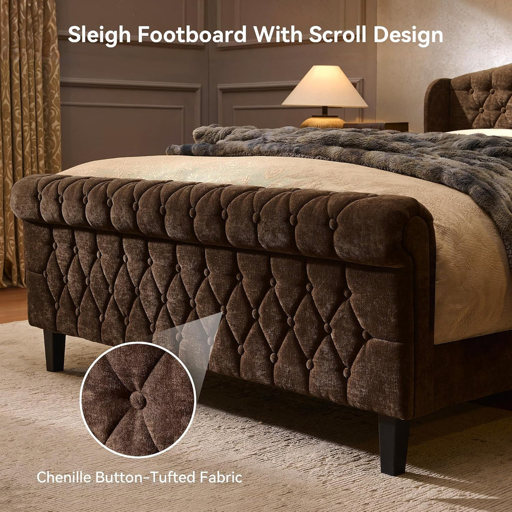 BedsPick Brown Upholstered Queen Bed Frame with 42" Wingback Headboard, ...