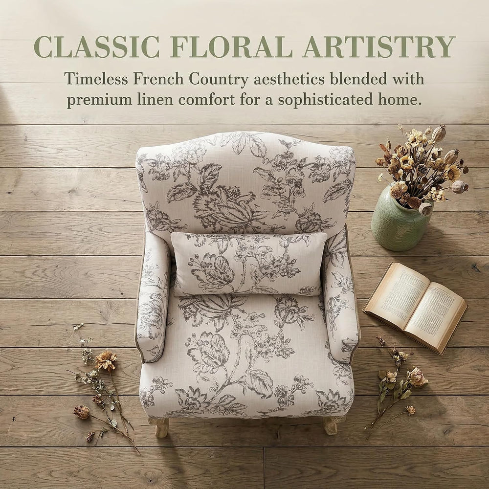 Shunzhi Floral Accent Chairs Farmhouse Upholstered Armchair Linen Reading Cha...