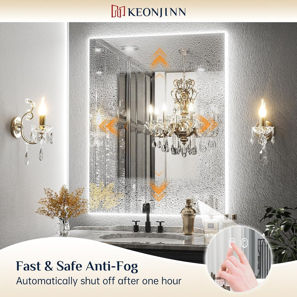 Keonjinn 30" x 36" Backlit Mirror, 3-Color LED Bathroom Mirror with...
