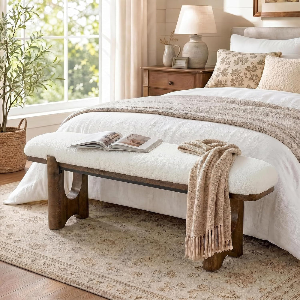 Tribesigns 64" End of Bed Bench with Faux Shearling Cushion | Plush Padd...