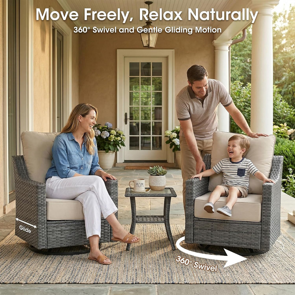 2 Piece Patio Furniture Set, Outdoor Swivel Rocker Chairs Set of 2, Grey Wick...