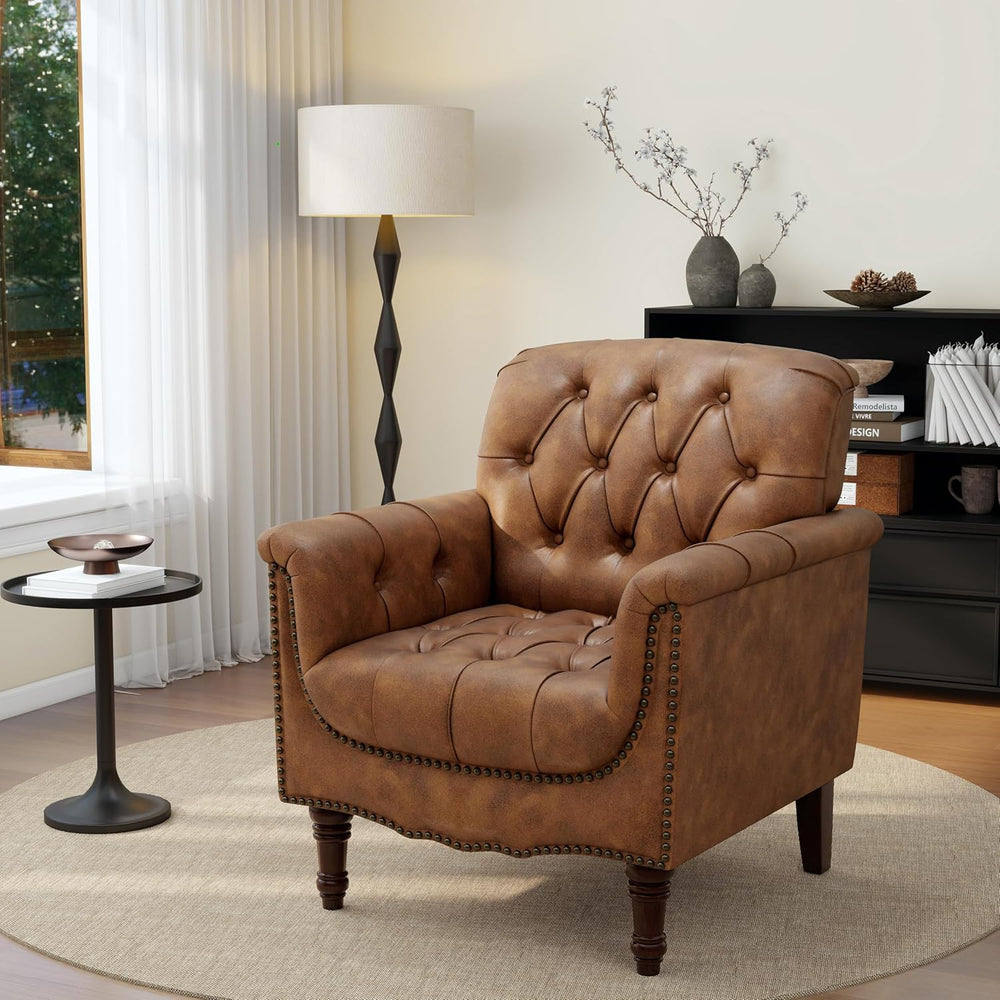 PU Leather Accent Chairs Set of 2, Comfy Club Chair Upholstered Armchair for ...