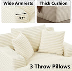 67 Inch Oversized Chaise Lounge Sofa Chair Indoor with 2 Pillows & Armrest, Comfy Upholstered Corduroy Single Sleeper Sofa Chair Bed for Living Room & Bedroom, No Assembly Required (White)