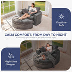 MAXYOYO Oversized Round Chaise Lounge Sofa, Upholstered Lounge Chair with 3 Pillows, Boneless Sofa Couch with Ottoman, Deep Seat Chair for Living Room, Bedroom, No Assembly, Dark Grey