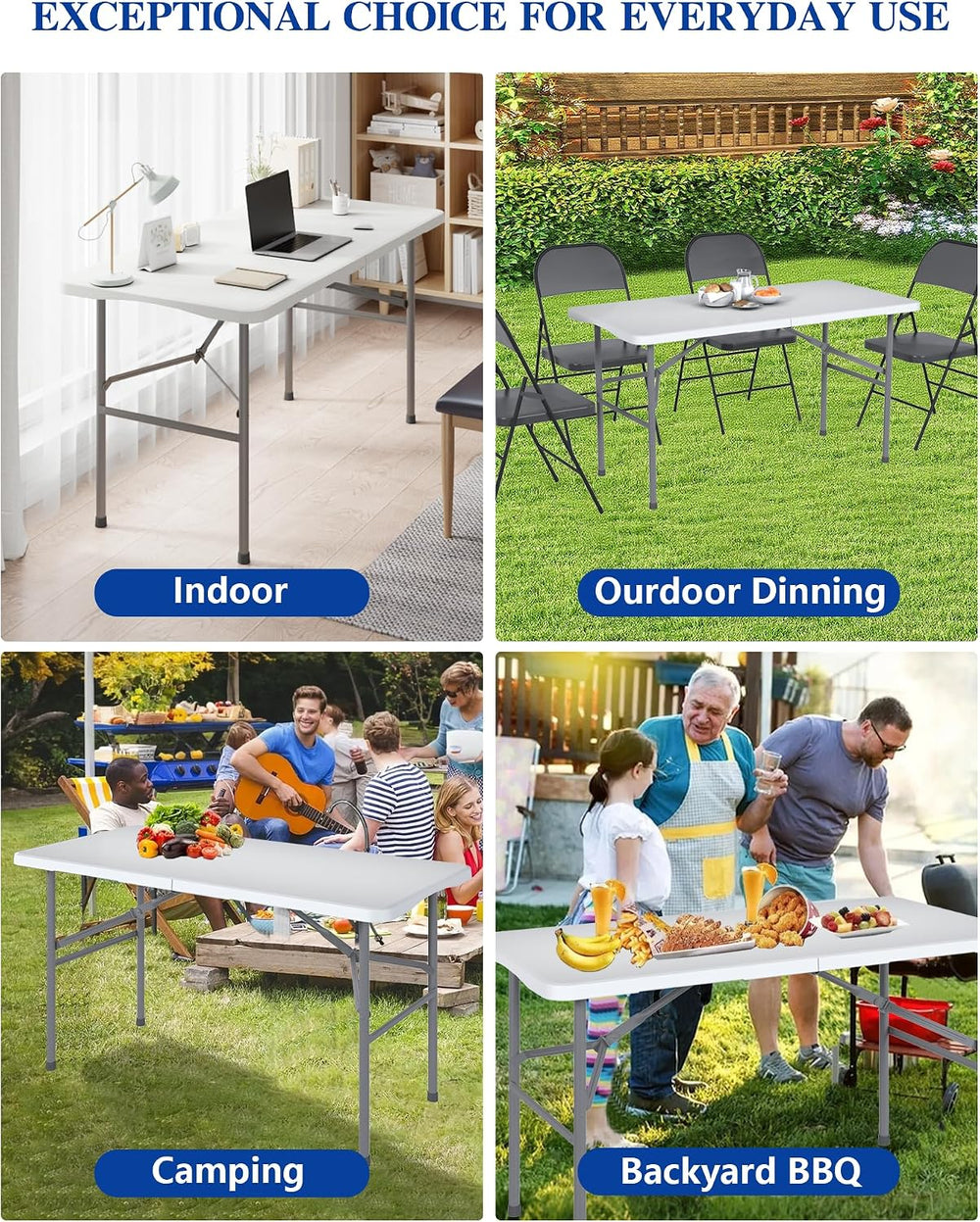 4FT Folding Tables – Heavy Duty Portable Foldable Picnic Table with Built-in ...