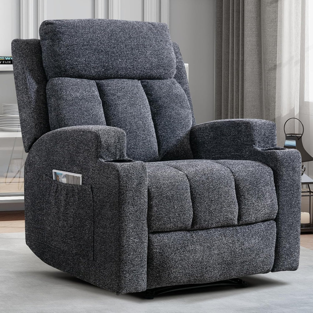 CANMOV Manual Recliner Chair with Massage and Heat, Soft Fabric Recliner Chai...