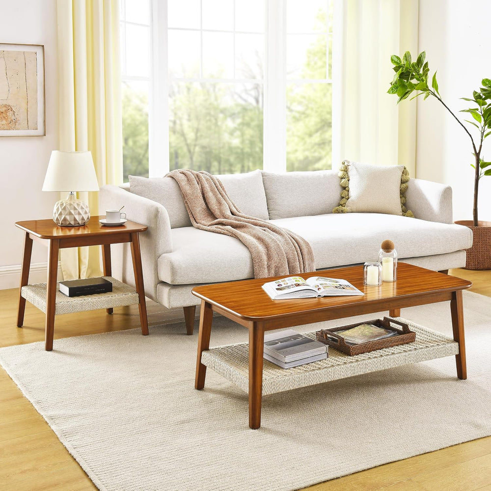 Mid Century Modern End Table with Shelf, 2-Tier End Table with Storage, Small...