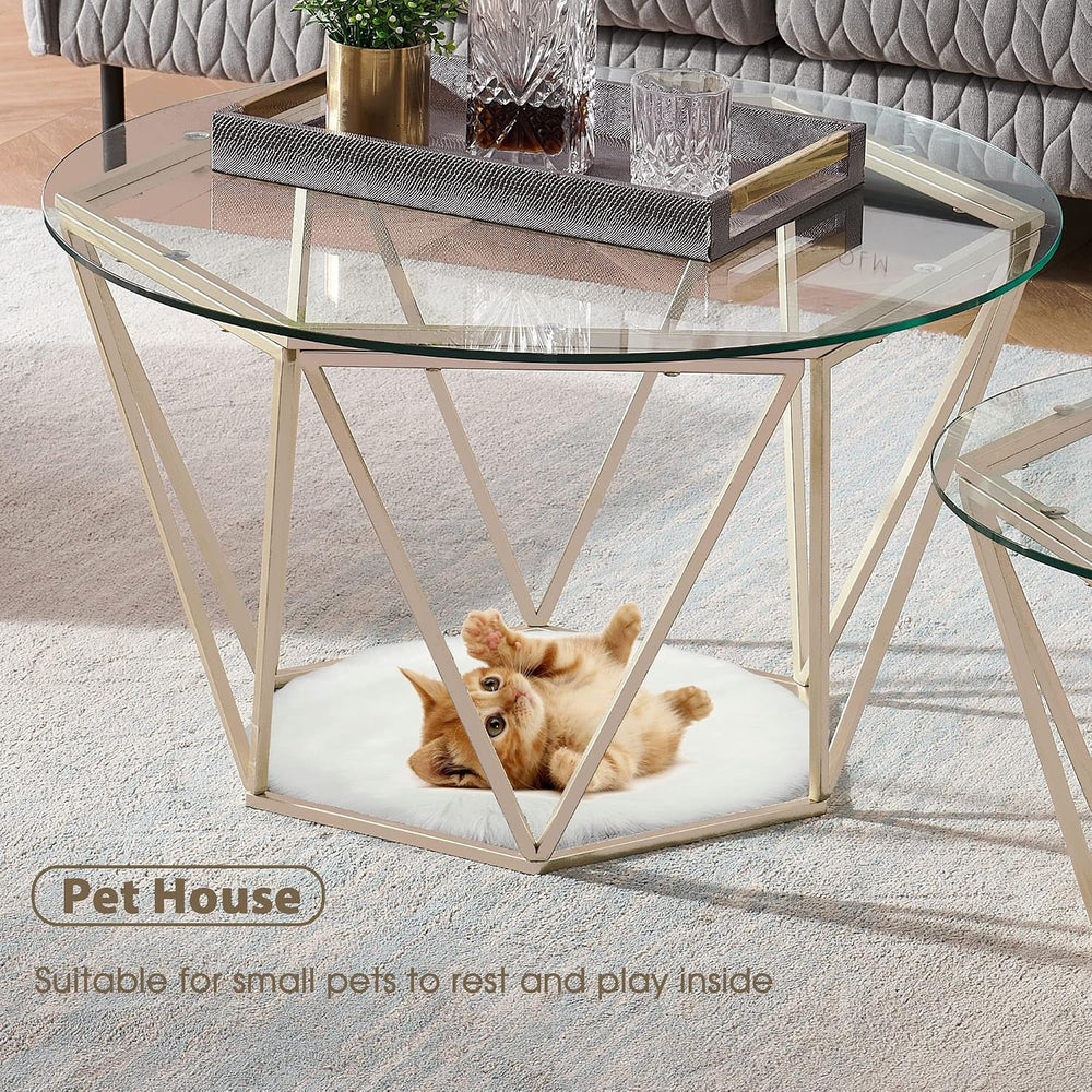 ivinta Round Nesting Coffee Table Set of 2, Modern Coffee Tables with Tempere...