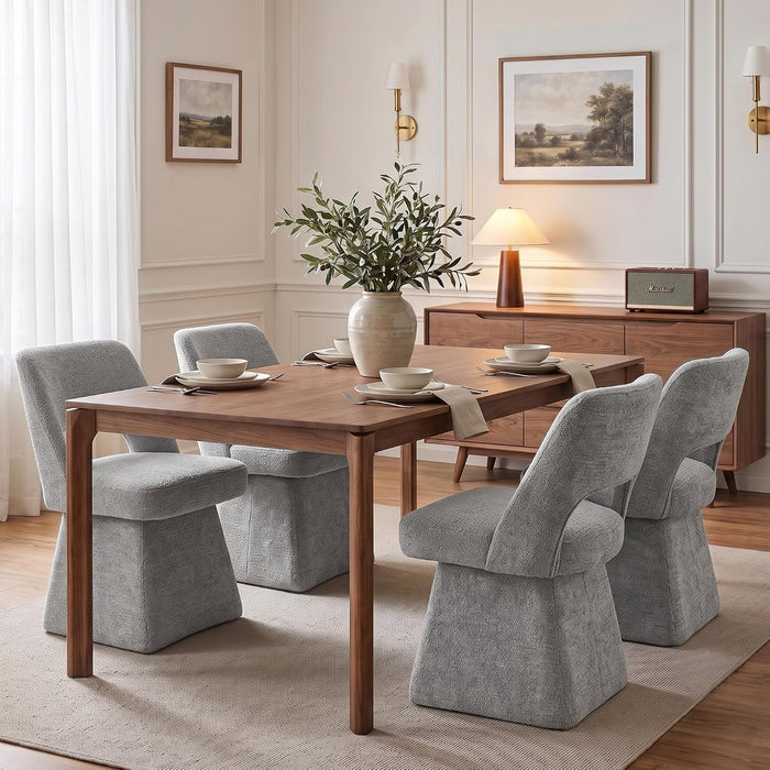 VKNOW Upholstered Swivel Dining Chairs Set of 4 with Curved Open Back