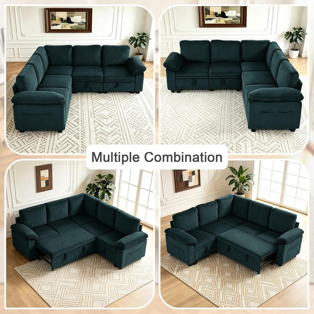 86″ Sectional Sleeper Sofa with Pull Out Bed, Modular Sectional Couch with St...