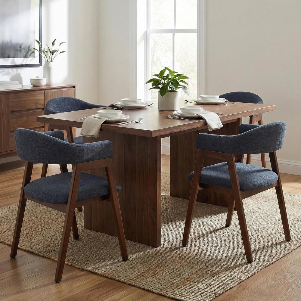 VKNOW Wooden Dining Chairs Set of 4, Modern Fabric Upholstered Kitchen Armcha...