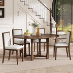 Ball & Cast Farmhouse 5 Pieces Dining Table Set with 4 Upholstered Chairs,Wooden Living Room Furniture for 4 W/ 57.7" Extendable Dining Table,Easy Assemble&Clean,for Dining Room,Bistro,Apartment,Brown