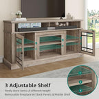 YITAHOME Modern TV Stand for 75 Inch TV, LED Entertainment Center with Adjustable Shelves and Glass Doors, 32'' Tall Television Stands TV Media Console Table for Living Room, Pine Grey