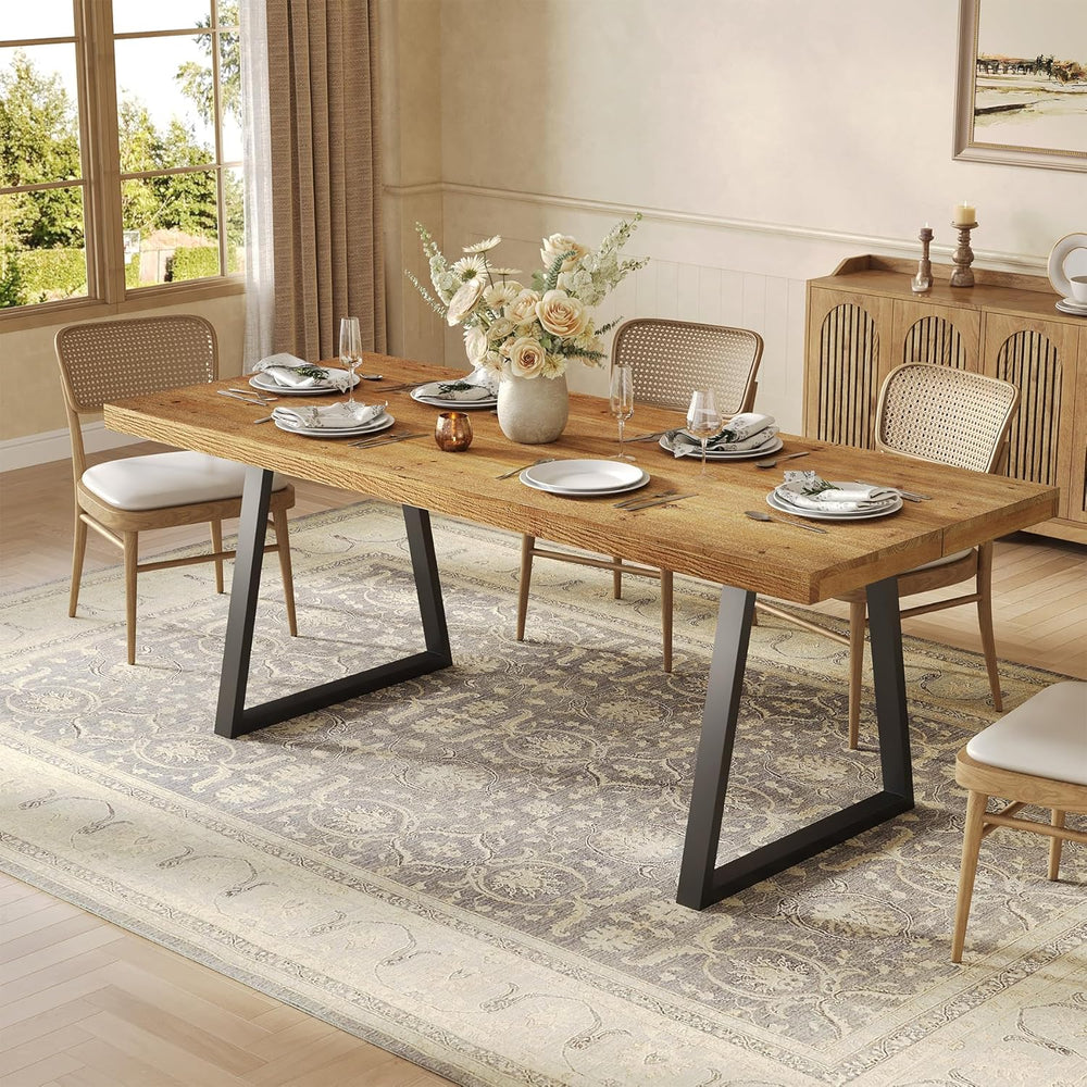 63" Industrial Dining Table for 4-6 People, Solid Wood Rectangular Kitch...