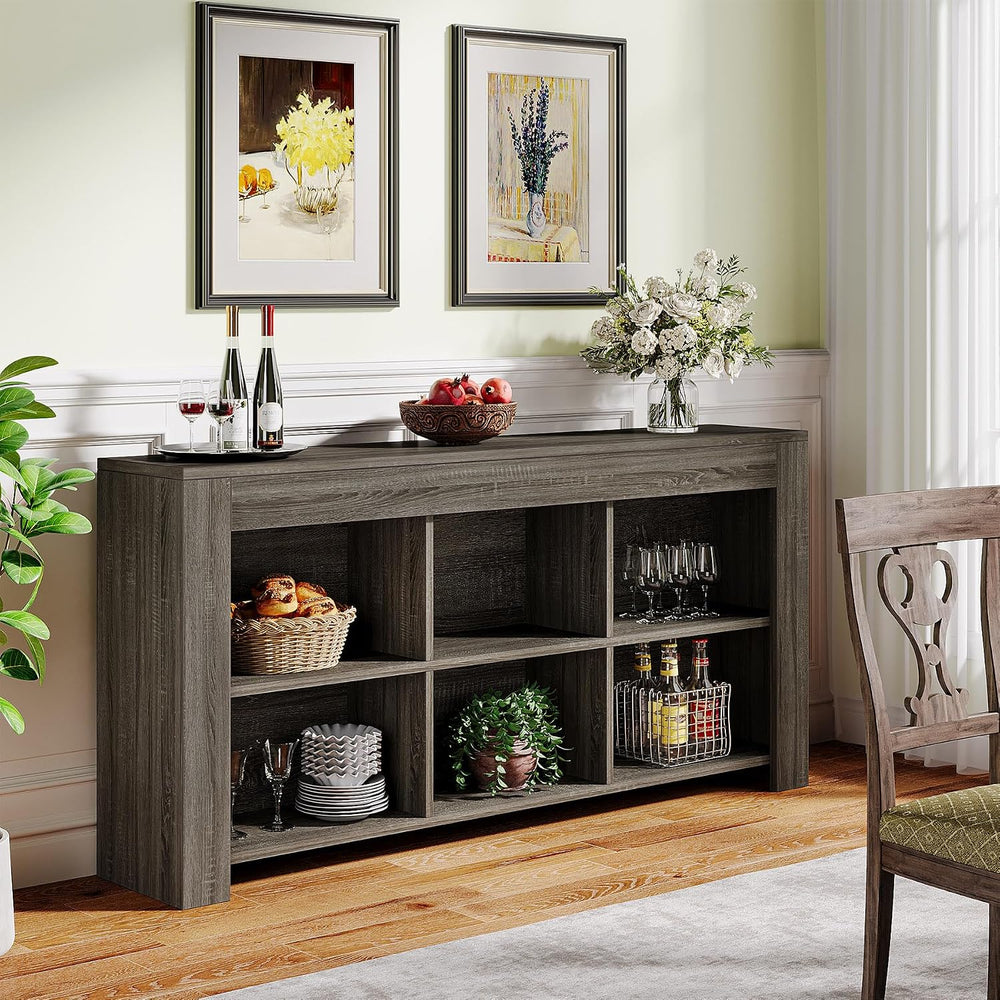 Tribesigns 63-Inch Long Sofa Console Table, Rustic Wood Entryway Table with 6...