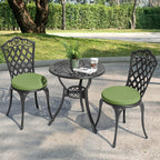 NUU GARDEN 3-Piece Patio Bistro Set Outdoor Cast Aluminum Bistro Table and Chairs Set of 2, Outdoor Patio Bistro Set with Umbrella Hole and Green Cushions for Patio Balcony, Black