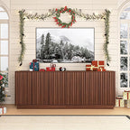 63'' Fluted TV Stand for TVs up to 75'', Modern Long Media Console with Storage Cabinets & Adjustable Shelves,Entertainment Center for Living Room Bedroom (Walnut)
