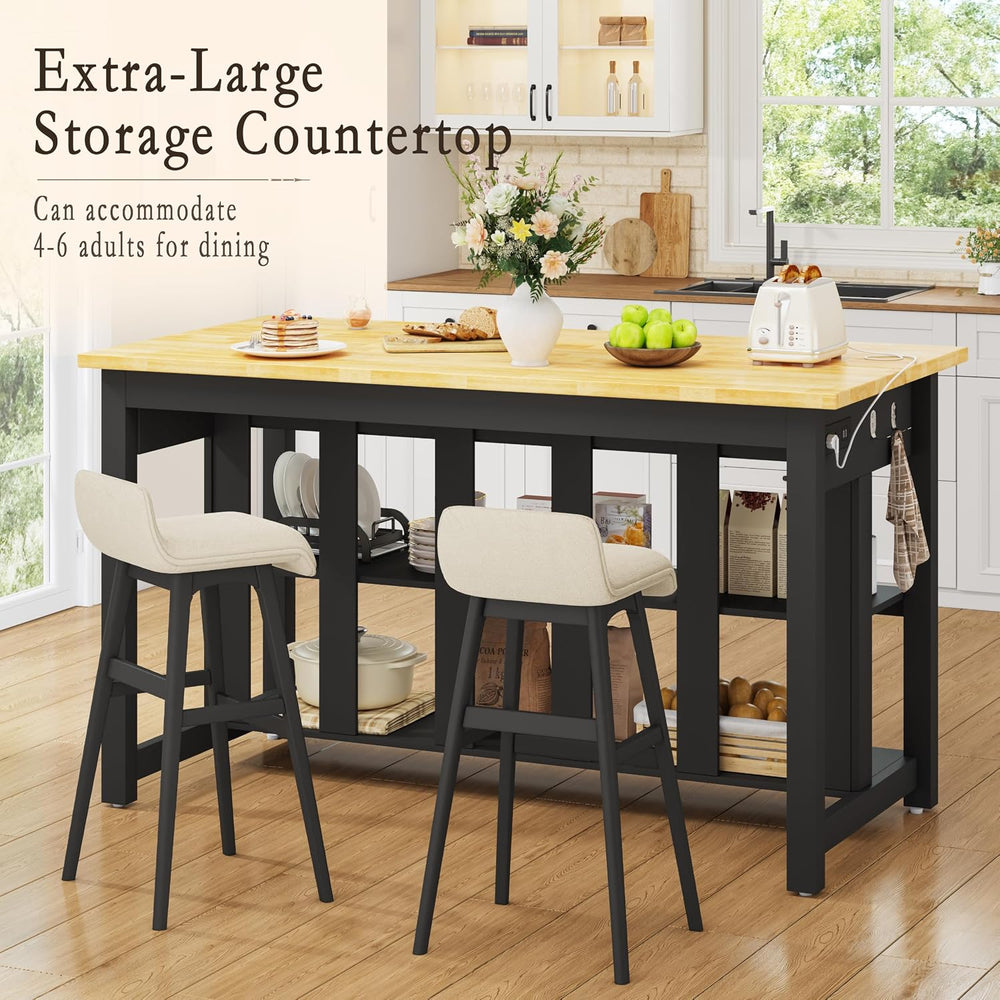 Kitchen Island with Storage for Kitchen Dining Room (Black) | Charging outlet...