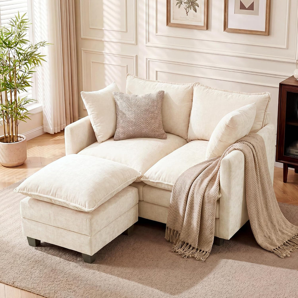 L-Shape Loveseat Sofa Couch with Ottoman, Small 50" Love Seat 27" D...