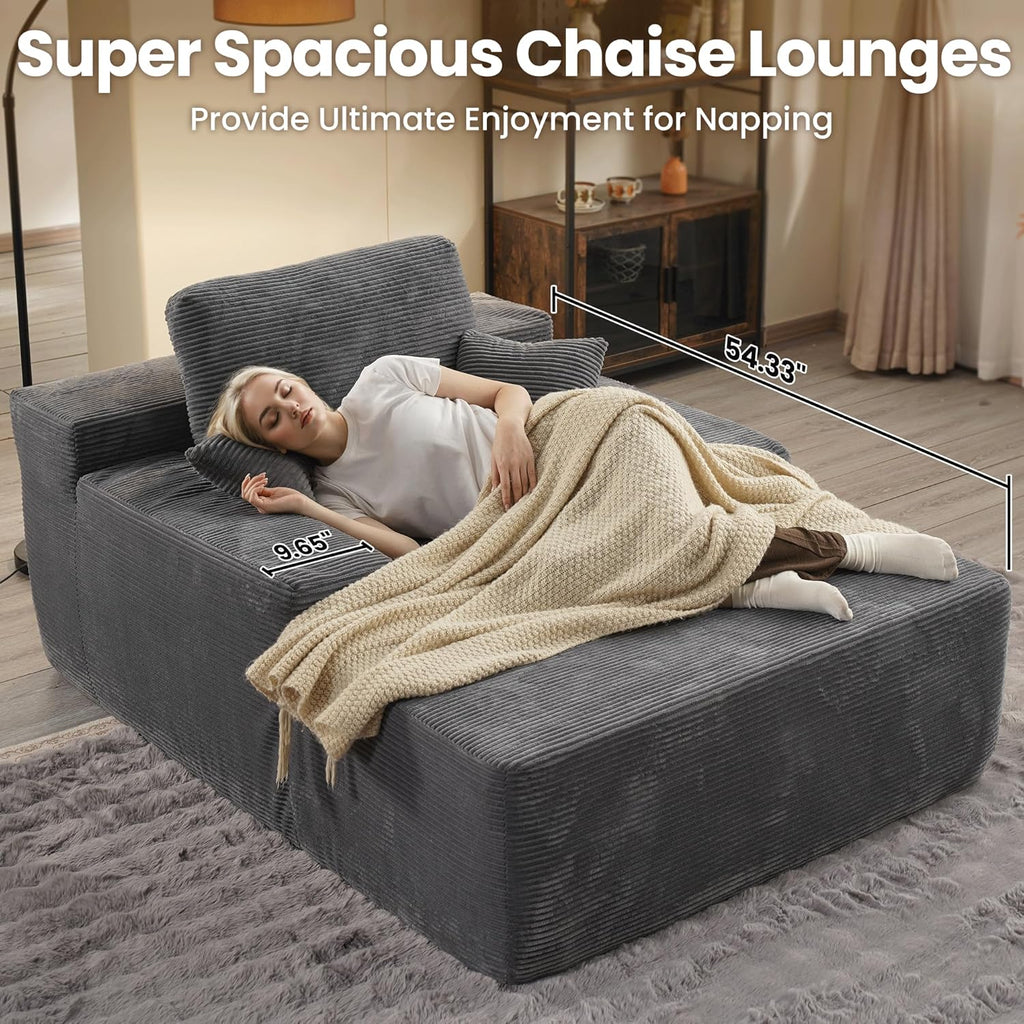 ovios 67'' Chaise Lounge Chair Indoor, Oversized Upholstered Boneless Sofa Bed, Deep Seat Sleeper Couch, Plush Cloud Sofas Couches for Living Room, No Assembly Required (Corduroy, Grey)
