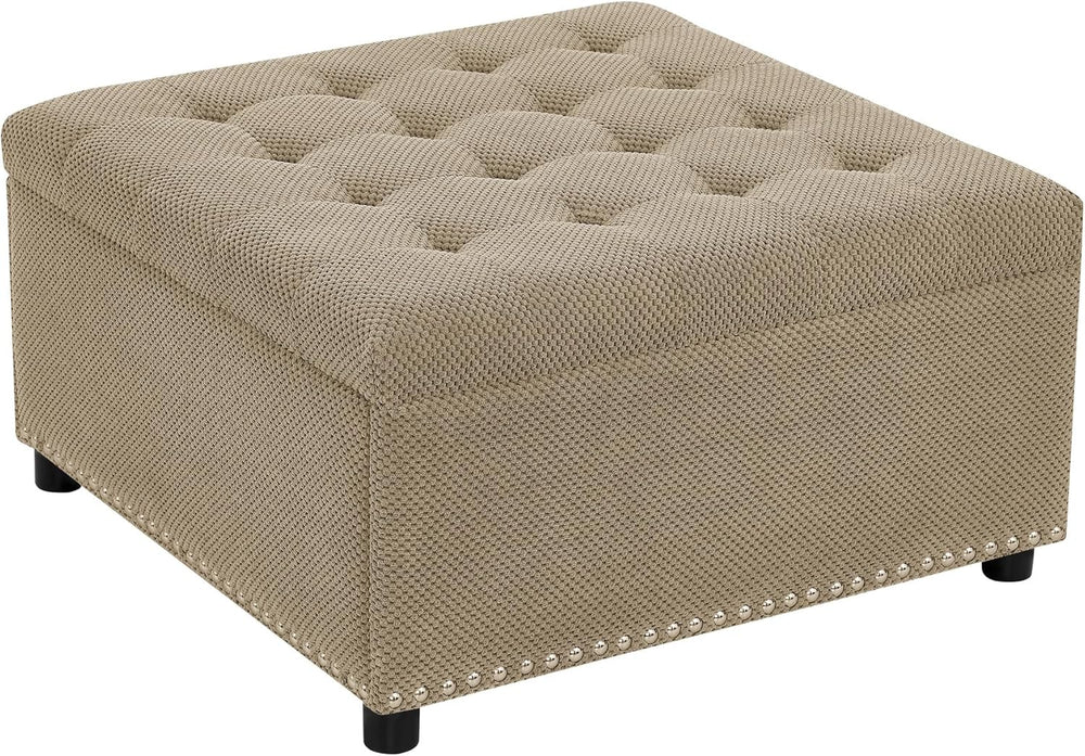 Oversized Square Ottoman with Storage for Living Room, Upholstered Fabric Tuf...
