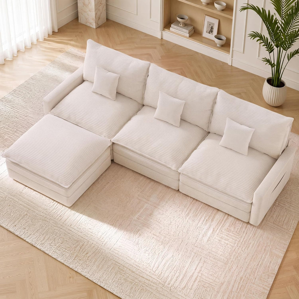 107" Modular Sectional Sofa, L Shaped Cloud Couch with Movable Ottoman |...
