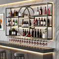 55.1INLarge Wall Mount Wine Rack, Metal 4 Tier Hanging Bottle Holder with Wine Glass Storage Racks, Modern Floating Wine Shelves for Home Bar Dining Room Decoration (Black)
