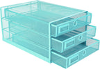 Annova Desk Organizer Wire Mesh 3 Tier Sliding Drawers Paper Sorter/Multifunctional/Premium Solid Construction for Letters, Documents, Mail, Files, Paper, Kids' Art Supplies (Turquoise)