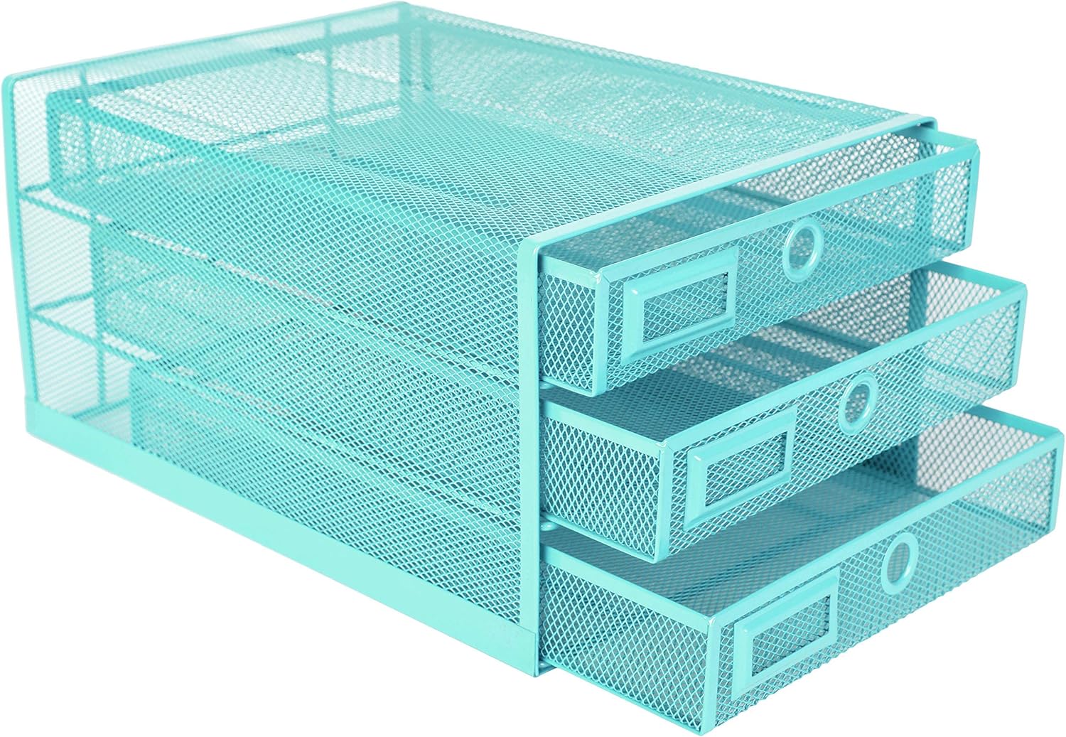 Annova Desk Organizer Wire Mesh 3 Tier Sliding Drawers Paper Sorter/Multifunctional/Premium Solid Construction for Letters, Documents, Mail, Files, Paper, Kids' Art Supplies (Turquoise)